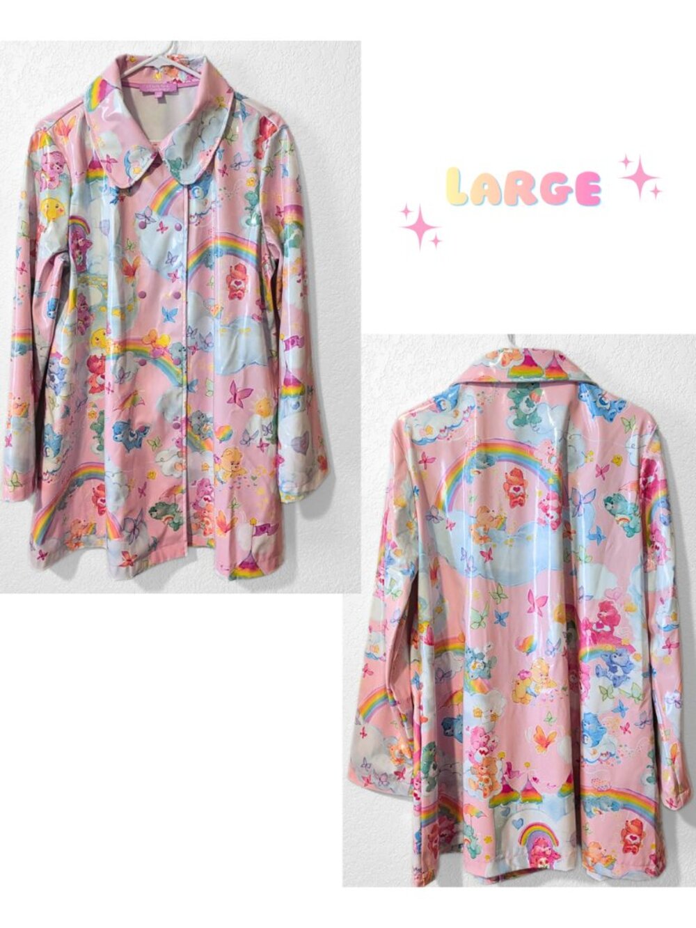 Rare Dolls Kill x Care Bears Rainbow Vinyl Raincoat Y2K Kidcore Kawaii Jacket L
